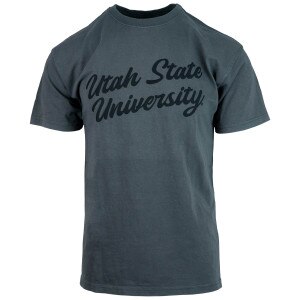 Utah State University puff print script black unisex t-shirt